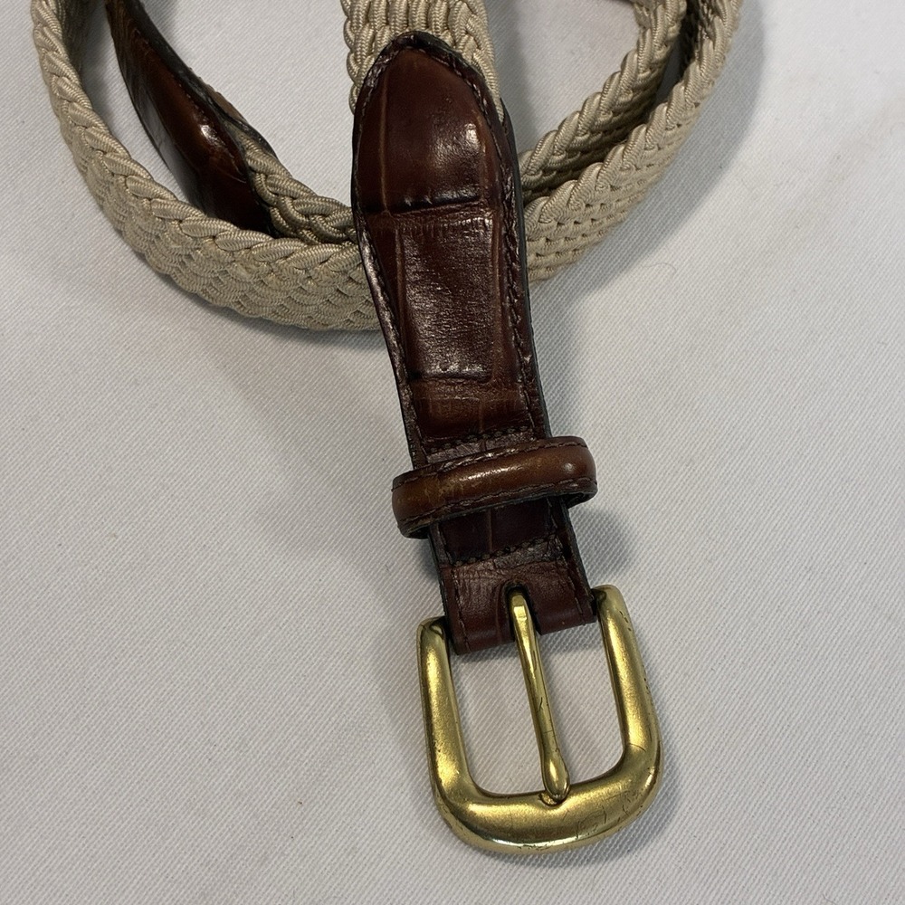 VTG Brighton Mens‎ Braided Belt 38 Croc Embossed Leather Brass USA Heritage Prep